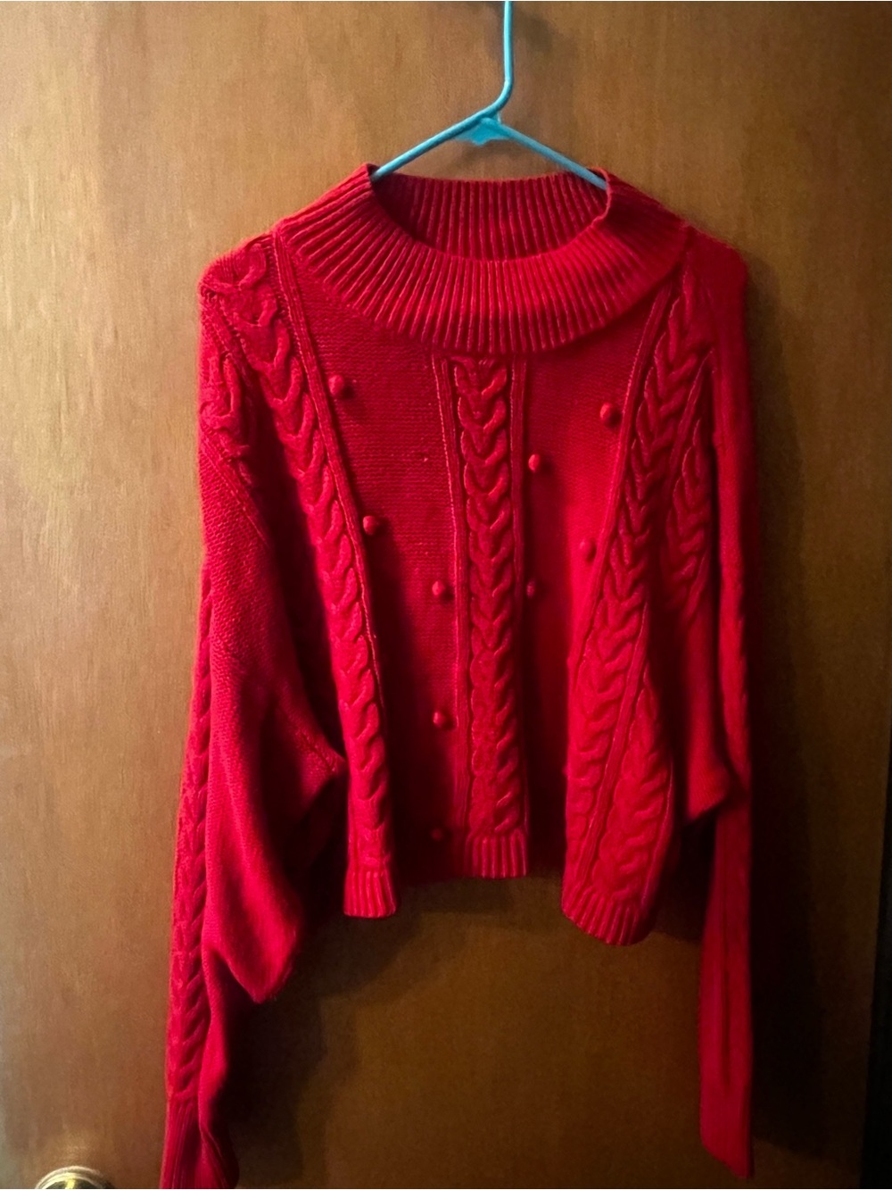 Iz Byer Red Cable-Knit Cowl Sweater